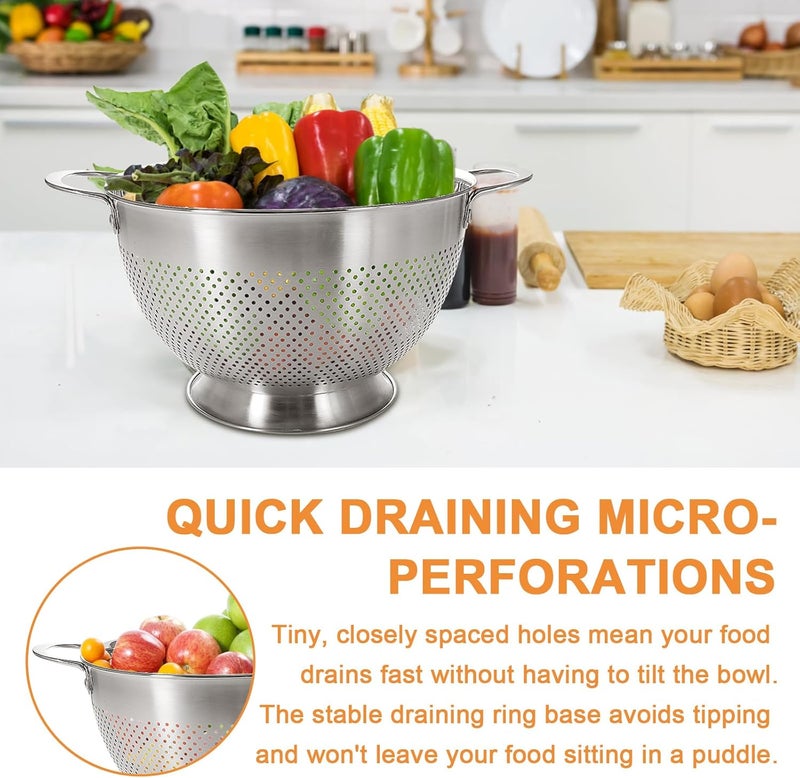 EWFEN Stainless Steel Colander for Kitchen | 5 Quart Durable Rice and Pasta Strainer with Handle | Oversized Handles | Nesting Design | Rust-Resistant & Dishwasher Safe - Image 5